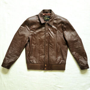 Vintage 80s/90s Mens Sz 40 Brown Genuine Leather Jacket Bomber Collared Full Zip